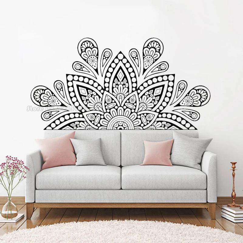 Bohemian Wall Decal Half Mandala Headboard Decal Bedroom Yoga Studio Meditation Room Home Decor Window Art Vinyl Stickers LL2217