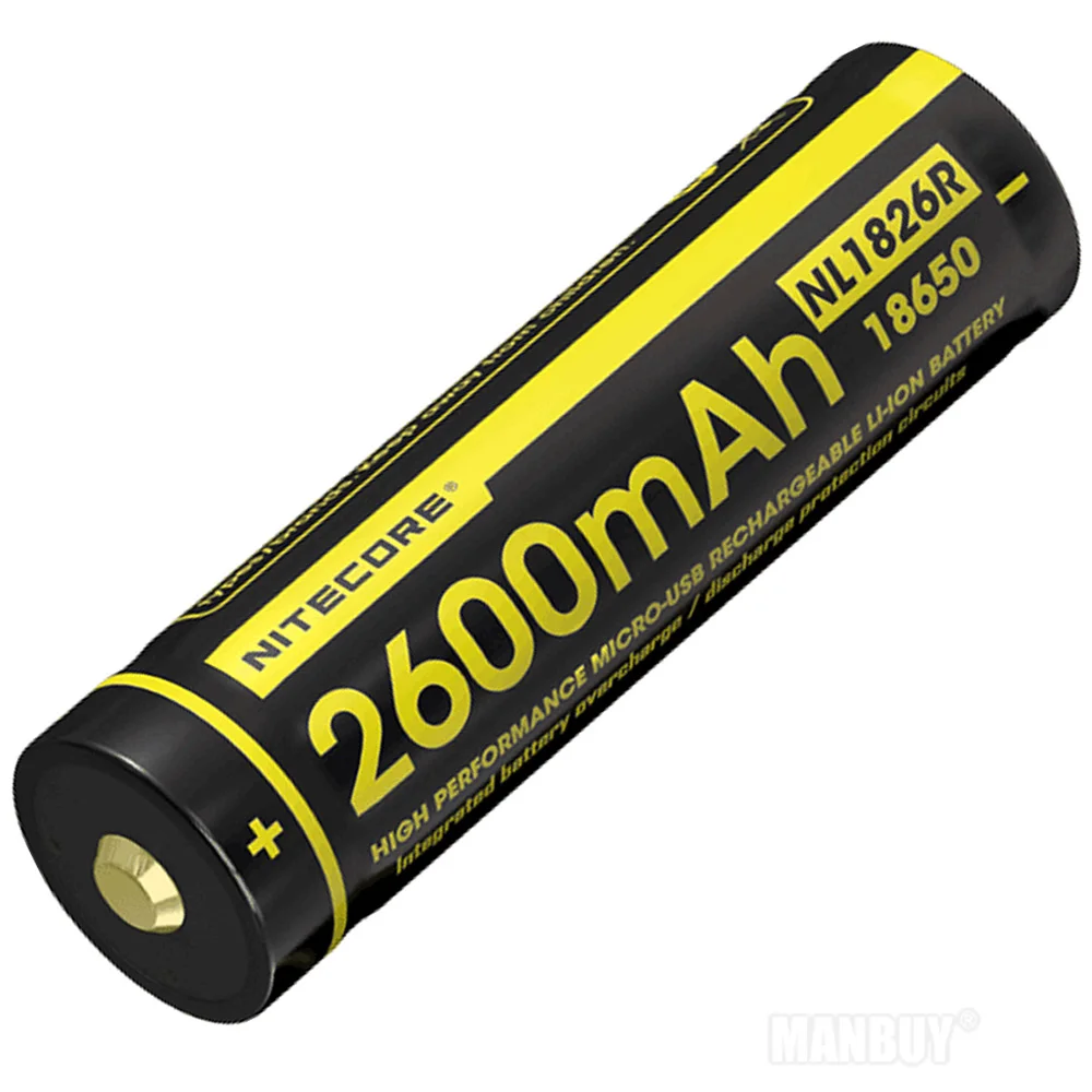 NITECORE 2900mAh High Performance Rechargeable Liion Battery Button Top 18650 Protected  NL1829RLTP with USB Charge Cable