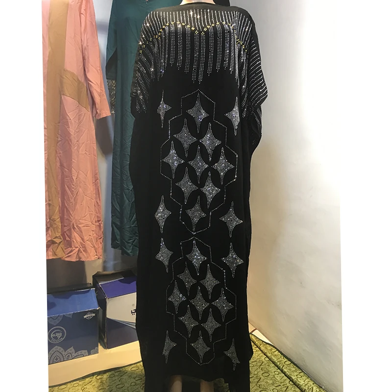 Fashion Africa style abaya long Dashiki Diamond and Flower Clothes Black Dress Kalama loose and comfortable Muslim Robe For Lady