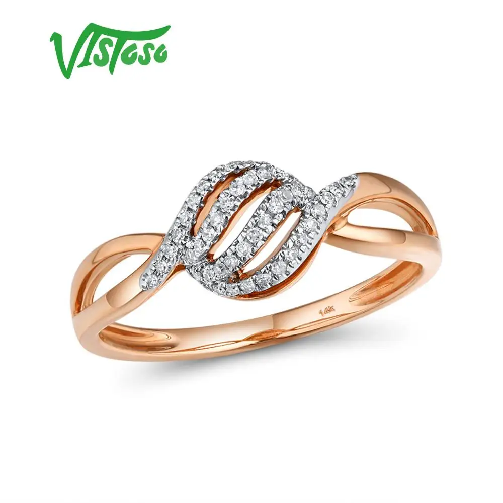 

VISTOSO Gold Rings For Women Genuine 14K 585 Rose Gold Ring Sparkling Diamond Promise Engagement Rings Anniversary Fine Jewelry