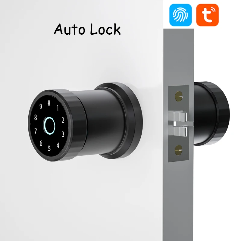 Tuya Smart Lock Biometric Indoor Fingerprint Ball Lock Digital Keypad Key Bluetooth APP Combination knob Lock For Home / Office