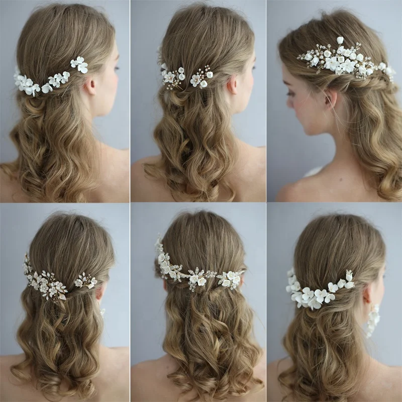 50pcs Handmade Ceramic Flower Material White Color Porcelain Floral Hair Accessories For DIY Jewelry Make Parts