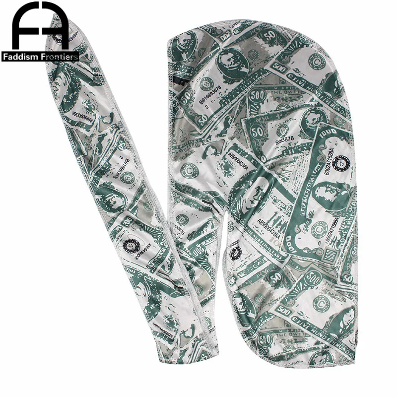 Unisex Dollar Printing Silk Durag Bandanas for Men Silky Durags Wave Cap Turban Hat DuRag