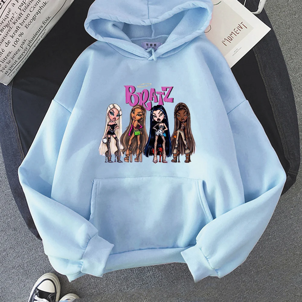 New Bratz Letter Hoodie Sweatshirts Ladies Casual Pullover Thicken Large Pocket Tops Fashion Long Sleeve Print Graphic Hoody