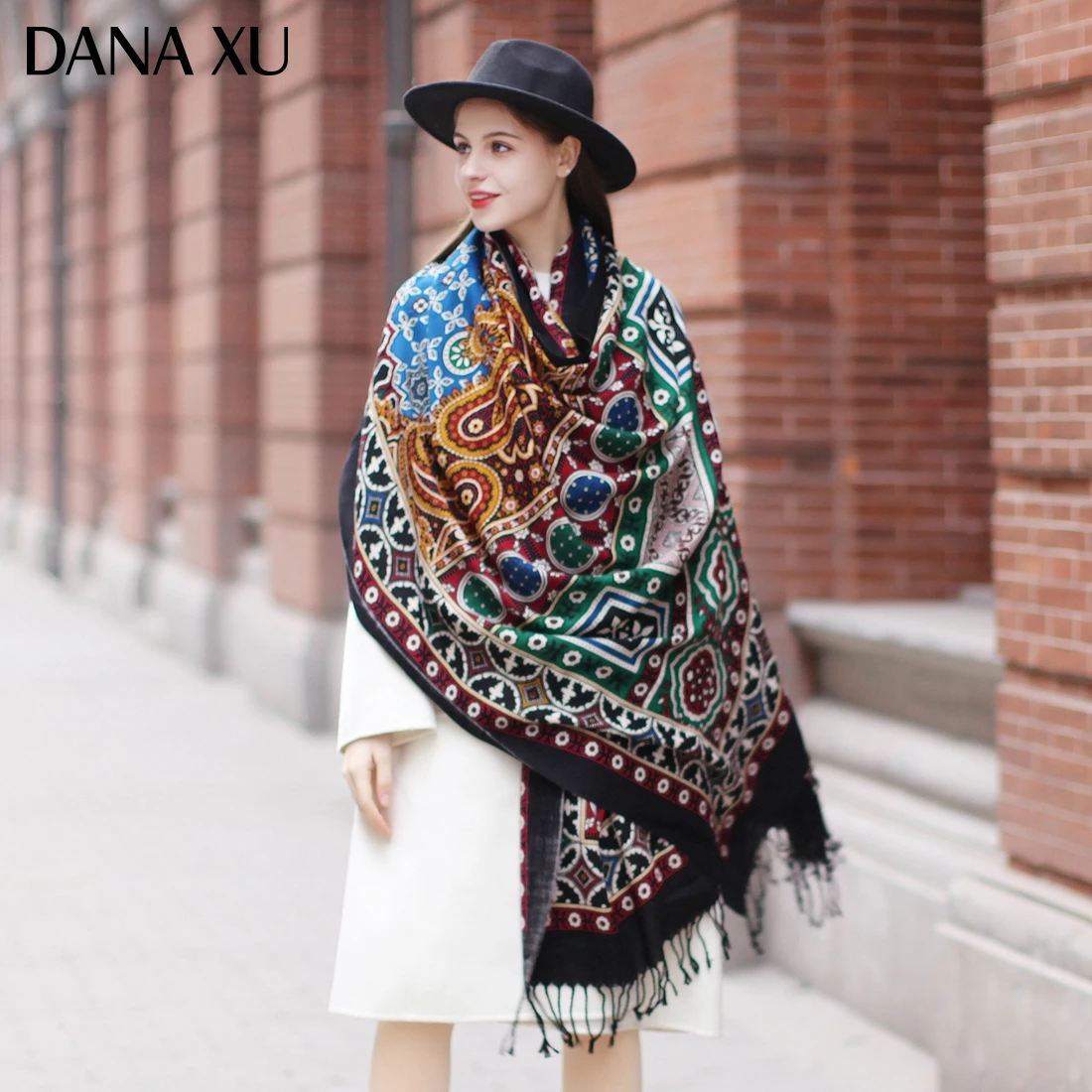 DANA XU Bufanda Mujer Wool Poncho Head Women Lady Warm Shawl Stoles Bandana Scarf Hijab Luxury Brand Pashmina Winter 2021