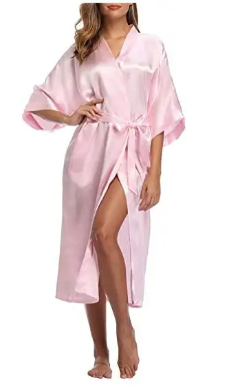 Women Silk Satin Long Wedding Bride Bridesmaid Robe Kimono Robe Feminino Bath Robe Large Size XXXL Peignoir Femme Sexy Bathrobe