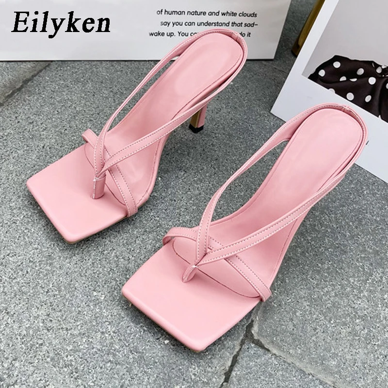 Eilyken 2024 New Slipper High Heels Shoes Fall Best Street Look Females Square Head Toe Clip-On Strappy Women Sandals Slides