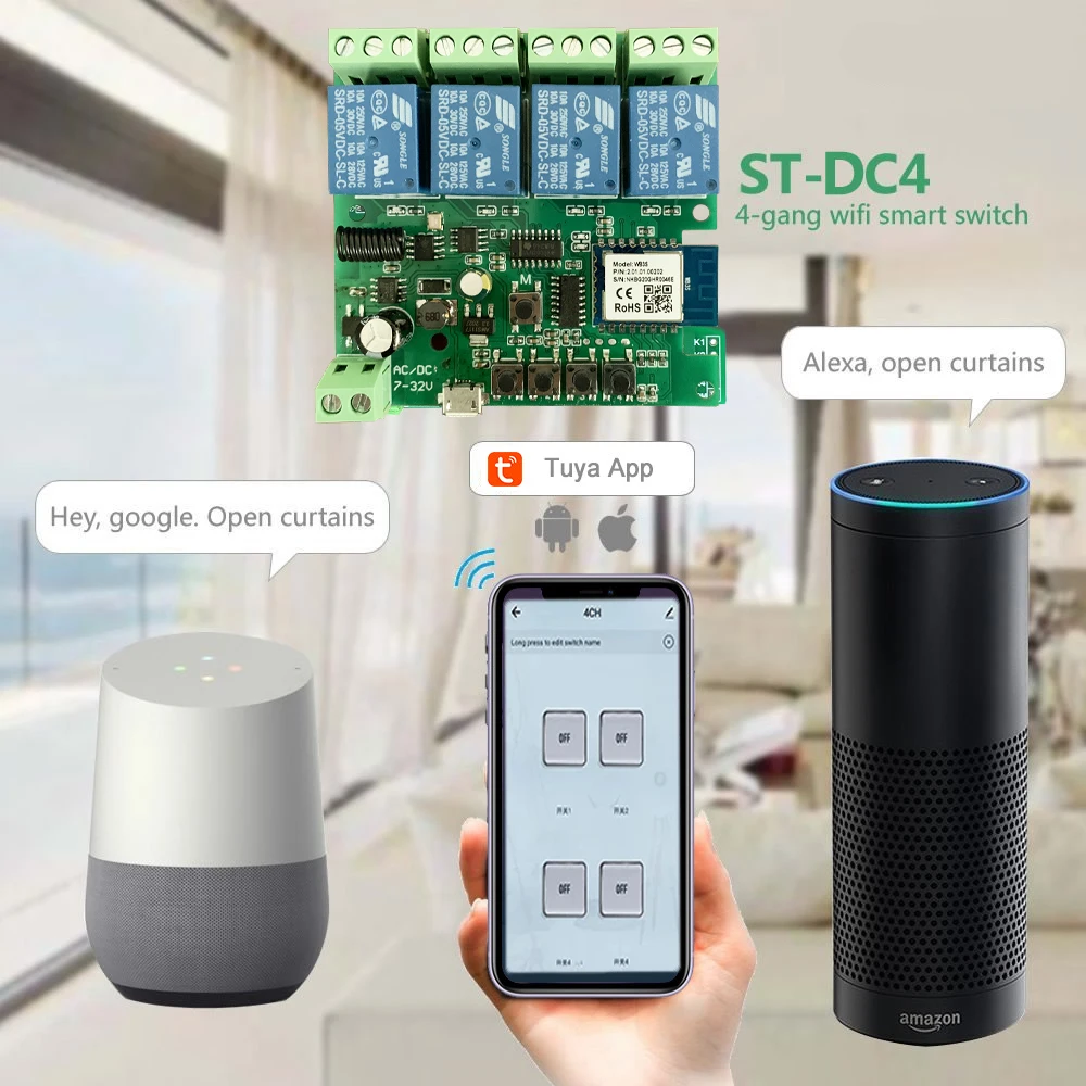 Tuya Smart Life, interruttore Smart Light Wifi, modulo Wifi, 4CH DC 5/12/32V Inching RF433 ricevi 10A relè lavora con Alexa Google Home