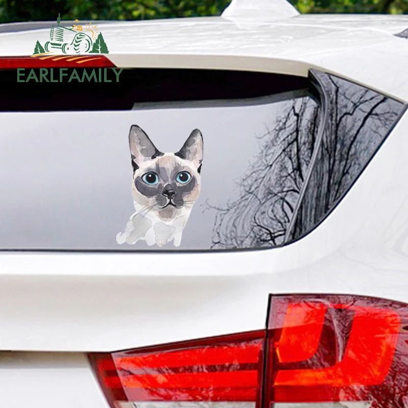 EARLFAMILY 13cm x 9.1cm for Watercolor Siamese Cat with Blue Eyes Vinyl Car Stickers Family Vinyl Material Scratch-proof Decal