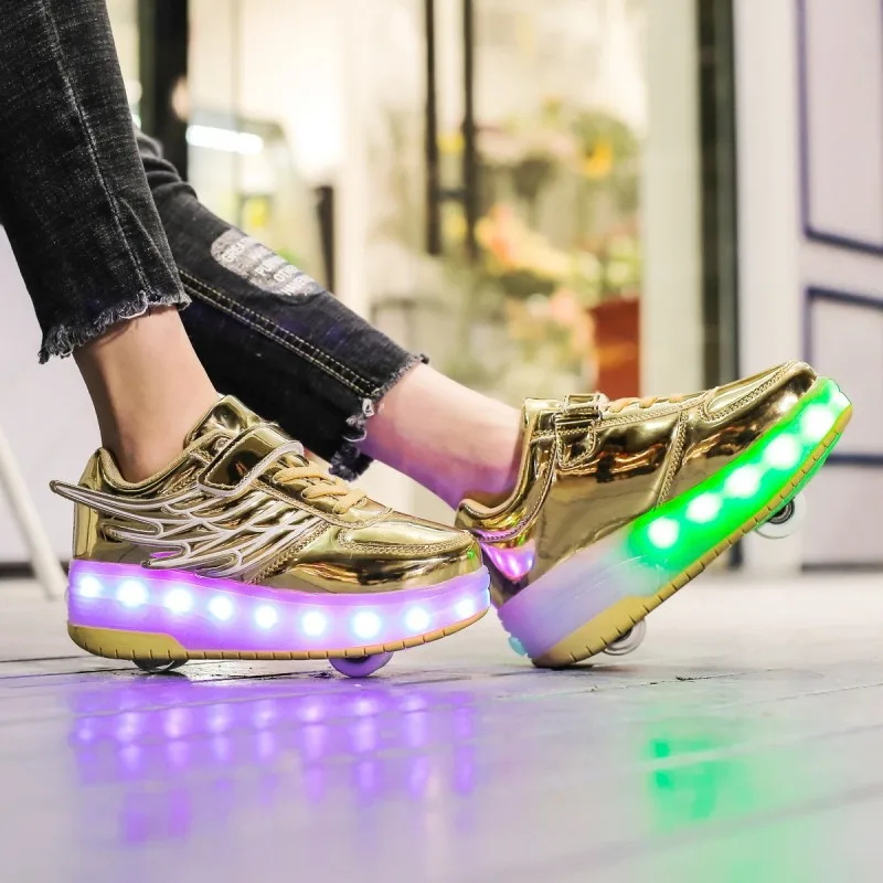 2023 Roller Skates USB Charge Child Sneakers Boy Girls Gift Led Light Shoes With 2 Wheels Convertible Sport Flying Shoes Flash