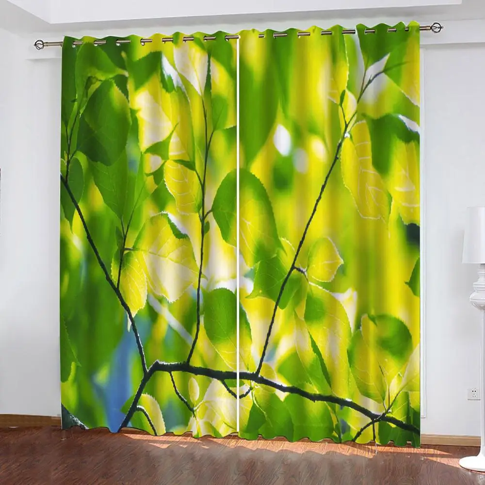 

Luxury Blackout 3D Window Curtain For Living Room green leaf curtains Decoration curtains