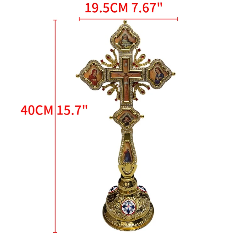 Alloy Gold Plated Crystal For Church Prayer Pectoral with Gift Box Orthodox Religious Ceremony Hand Hold Cross Blessing Cross