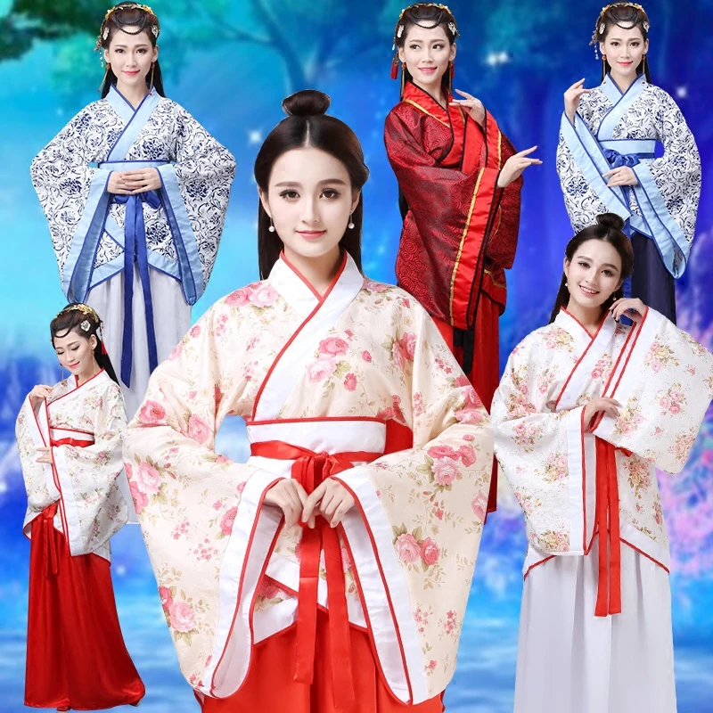 Classical Female Adult National Costume China Ancient Hanfu Folk Dance Clothes Long Sleeves Loose Princess Womens Ethnic Wear