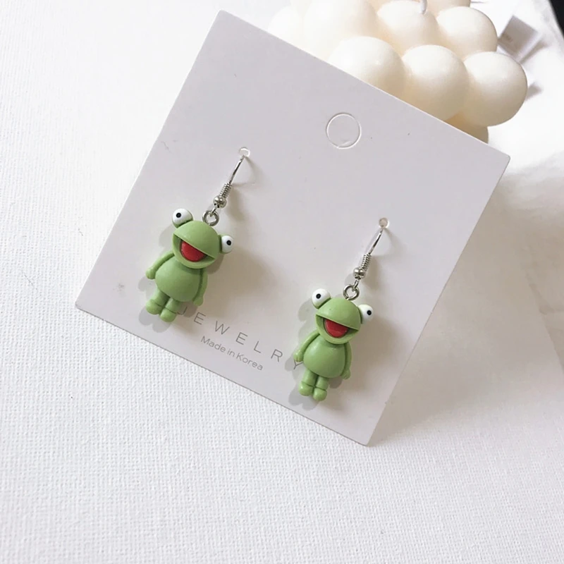 Funny Green Frog Animal Dangle Earrings for Women Kids Sweet Creative Charm Cartoon Drop Earrings Girls Jewelry Gift