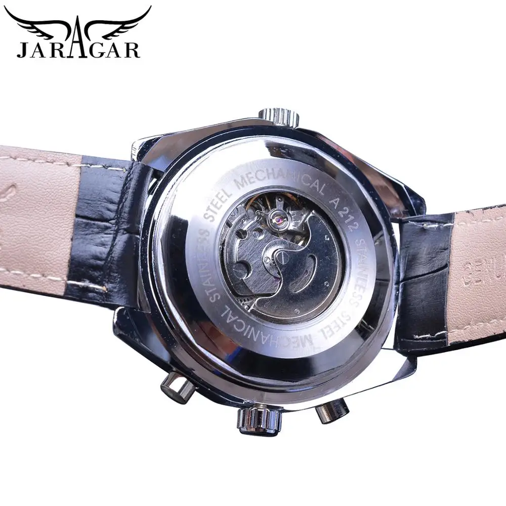 Jaragar Aviator Series Three Dial Display Luxury Luminours Hands Leather Mens Mechanical Automatic Wrist Watch Top Brand Luxury