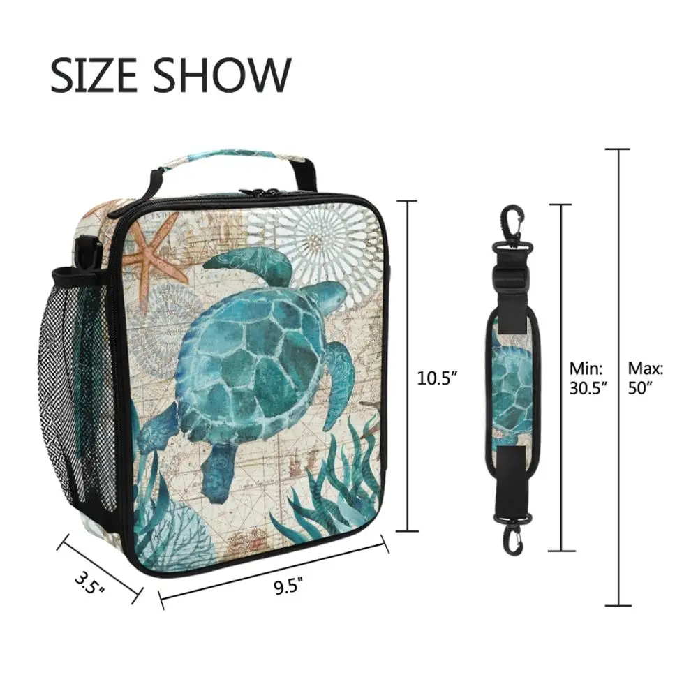 Portable BPA Free Fitness Cool Box Boys Girls Children Thermal Lunch Box Kids Cartoon Turtle Printing School Insulated Lunch Bag