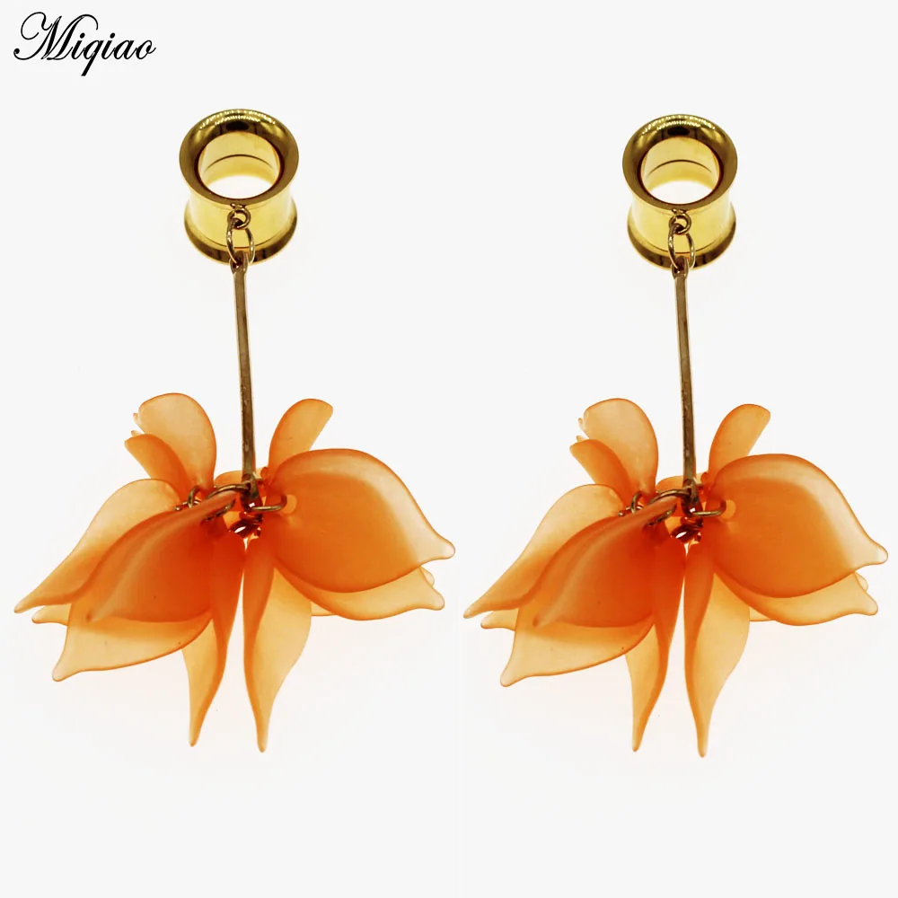 Miqiao 2pcs Ear Gauges Plugs Tunnels Stainless Steel Auricle Petal Dangle Earrings Body Piercing Ear Expander 6-25mm