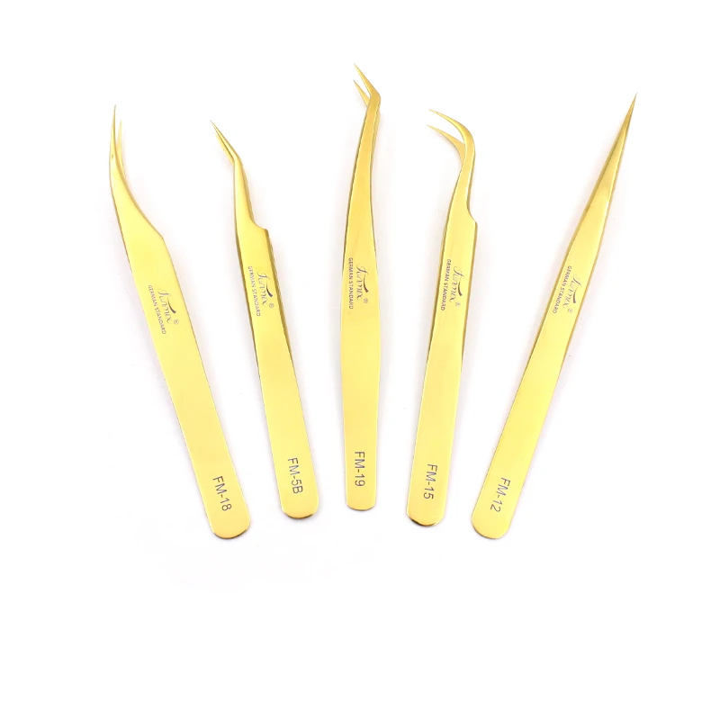 FUNMIX FM Series Golden Premium Ultra-fine High Precision Non-magnetic ESD Beauty Makeup Tweezers Eyelash Graft Manicure Pincers