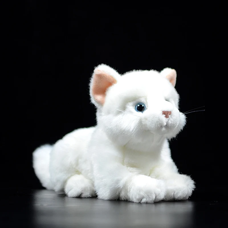 

21 cm Super Cute Pure White Cat Plush Toy Soft Simulation Stuffed Doll Sweet Kitten Lie Real Life Animals For Baby Girls Gift