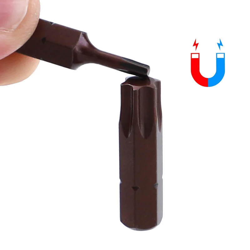 10 pz/lotto 25mm Punte per Cacciavite Torx Con Foro Set Magnetico T20 T25 T6-T40 1/4 Pollici Codolo Esagonale Cacciavite Elettrico Star Bit Set