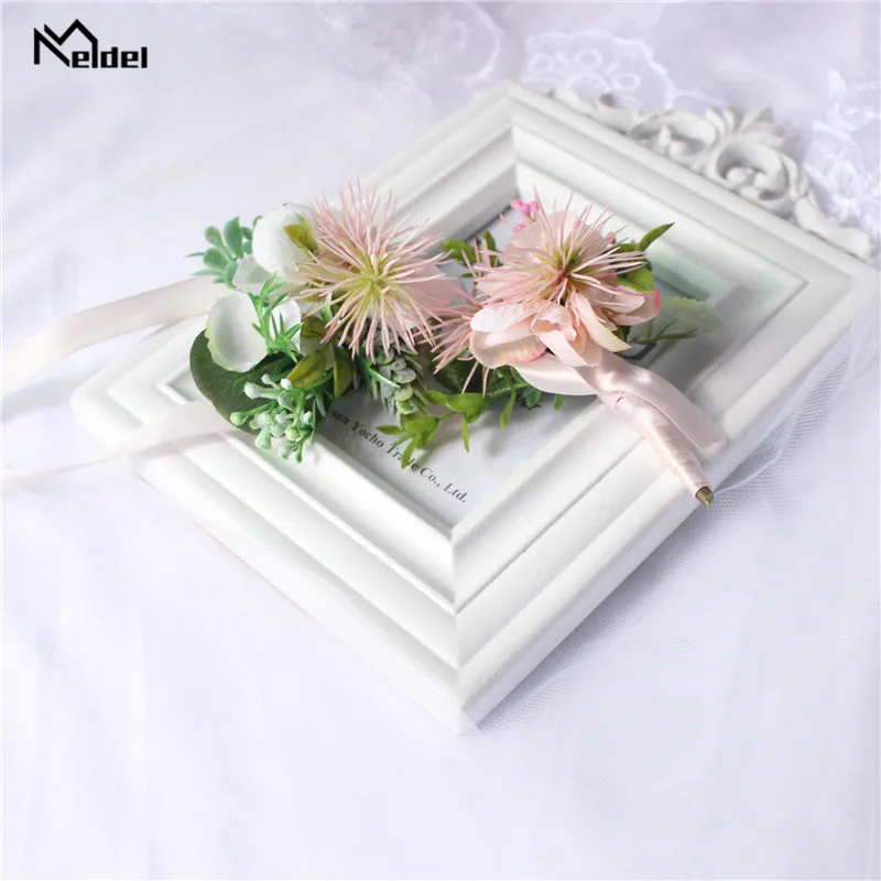 Meldel Fake Plant Wedding Corsages and Women Brooches Groom Boutonniere Buttonhole Men Wedding Marriage Corsage Bracelet Flowers