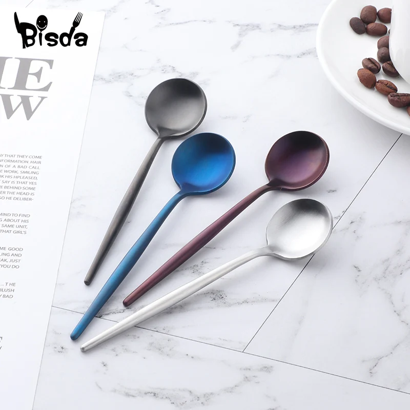 4/8pcs Mix Colors Coffee Spoons Luxury Stainless Steel Black Tea Spoon Set Small Spoon Silver Scoop for Tea Party Mini spoon