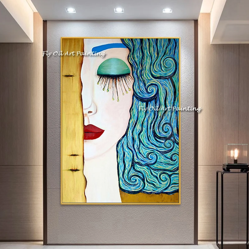 Top Artist 100% Hand-painted High Quality Luxury Art Woman In Golden Tear Oil Painting Reproduction Gustav Klimt Oil Painting