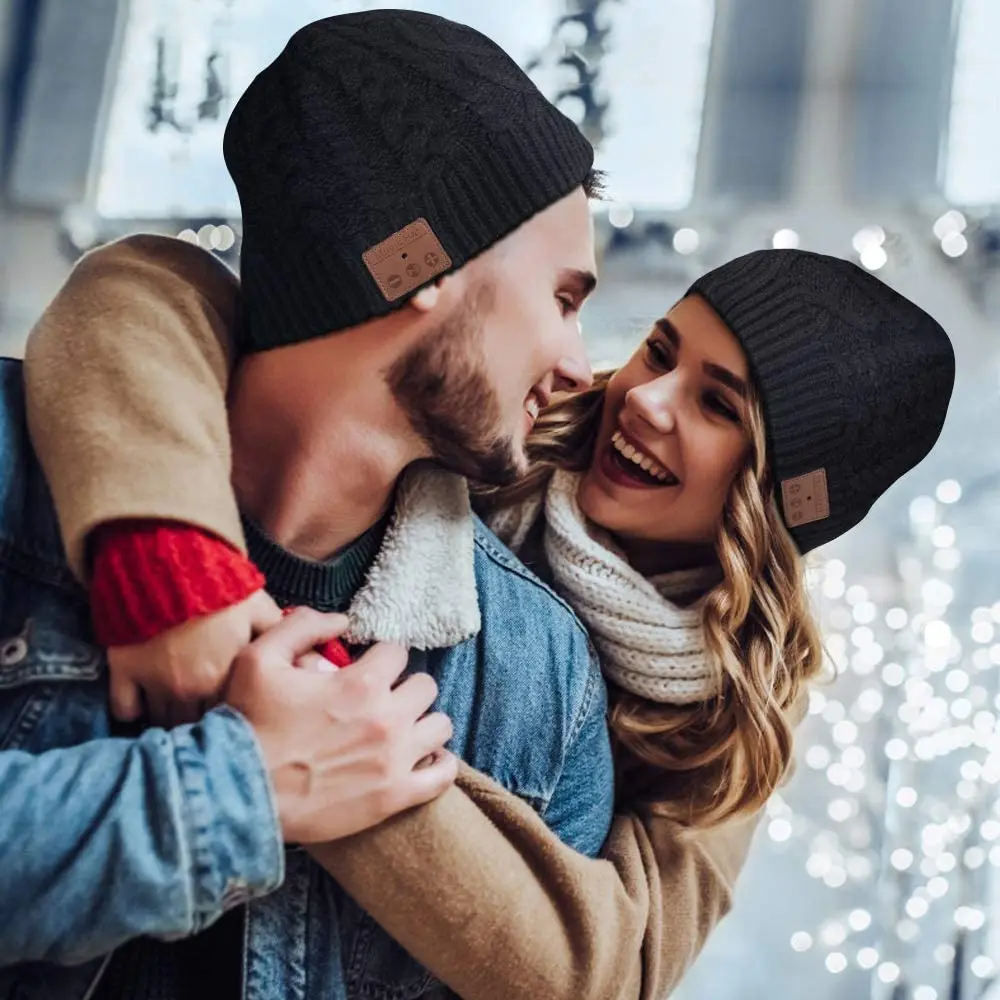 Gorro con Bluetooth 5,0 inalámbrico para hombre y mujer, gorro de invierno, altavoces estéreo HD desmontables integrados