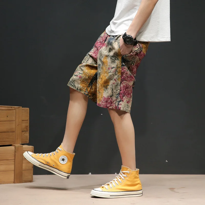 Men's Five-point Pants Thin Beach Pants Summer Personality Handsome Casual Printing Extra-large Shorts