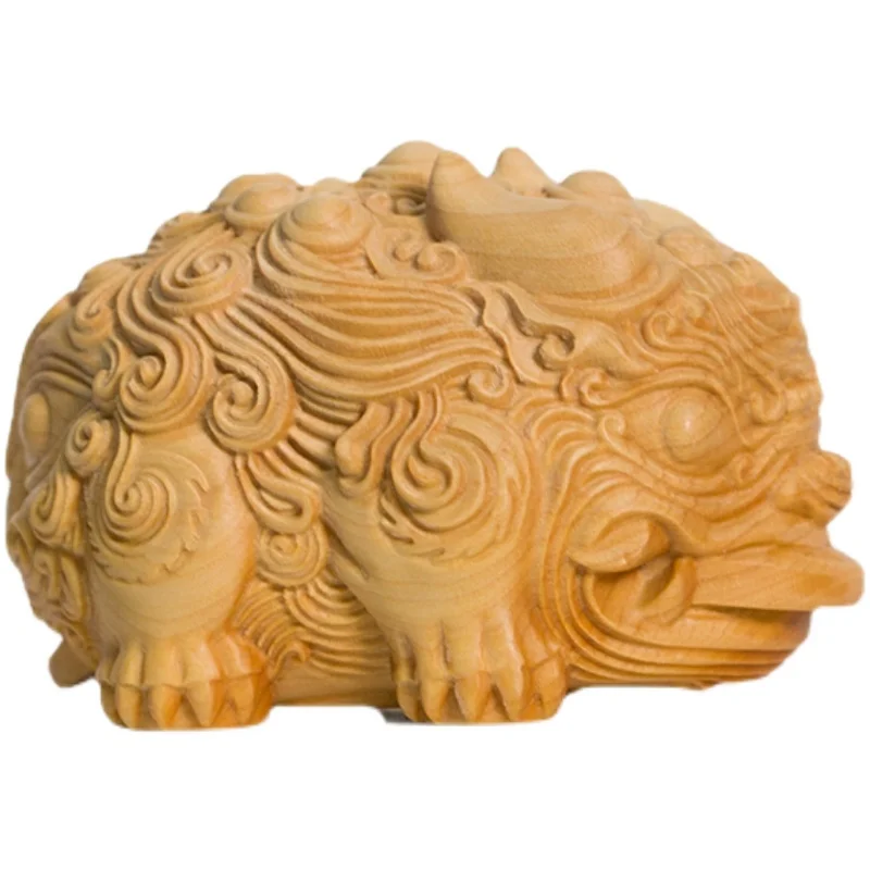 XS423- 6.5 CM Tall Lucky Golden Toad Boxwood Sculpture Wealthy Animal Wood Carving Statue Collection Ornaments