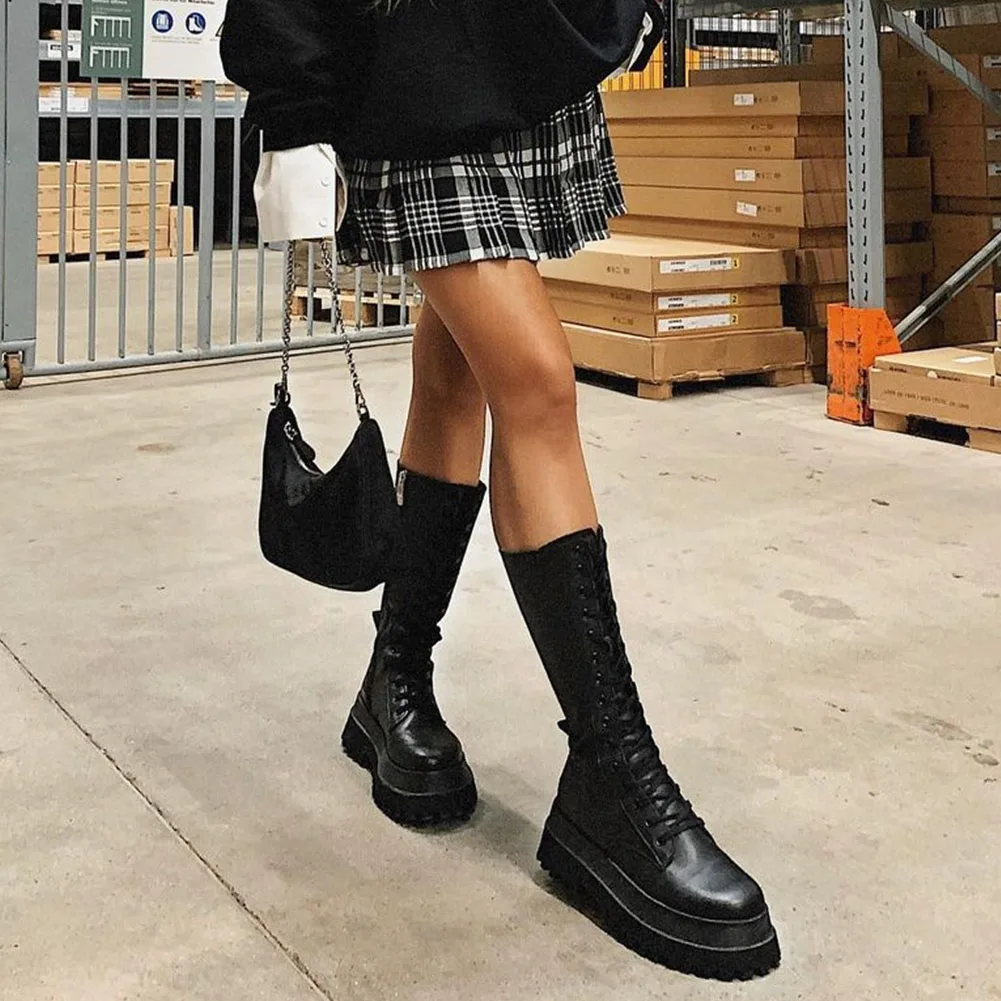 DoraTasia INS Hot Brand New 2021 Autumn Winter Female Mid Calf Boots Platform Motorcycle Boots Women Goth Fashion Chunky Shoes