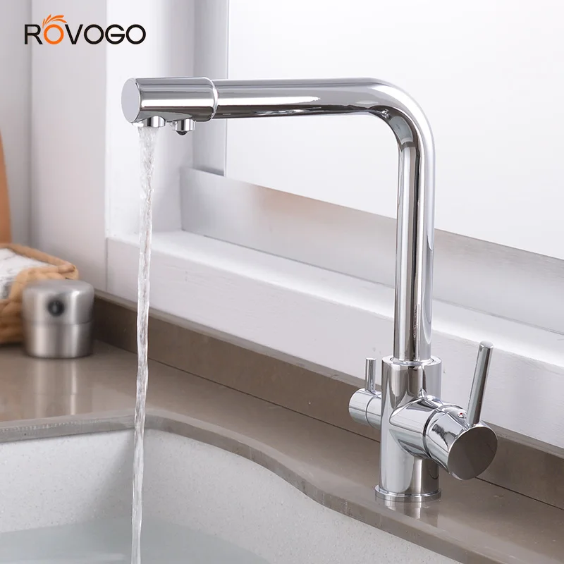 ROVOGO  360 Rotation Filter Kitchen Faucet, Single Hole Drinking Water  Sink Tap Hot Cold Pure Water Mixer Tap Deck Mounted