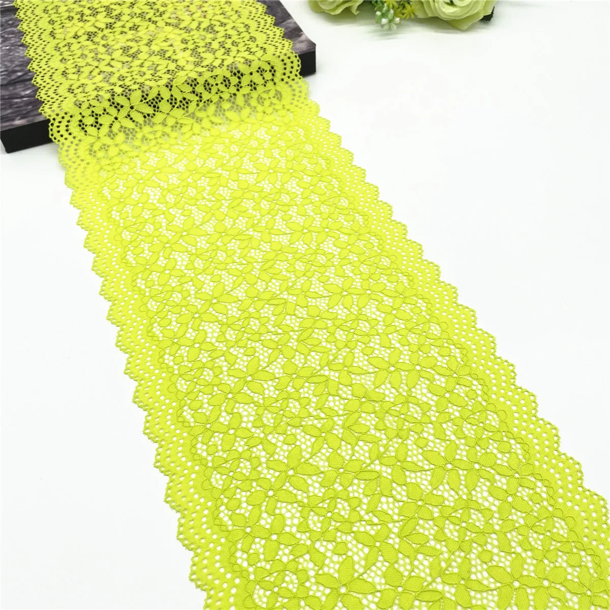 3M/lot Width 7 7/8 inch 20cm Yellow Elastic Stretch Lace Trim For Clothing Accessories Dress Sewing Applique Costume Lace Fabric