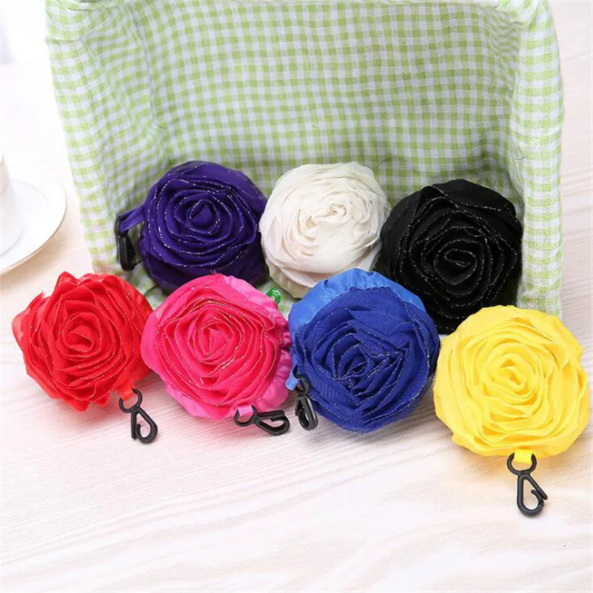 1PC Polyester Creative Colorful Shopping Bag Rose Flower Shaped Portable Folding Shopping Storage Bags Shoulder Bag 38*60cm