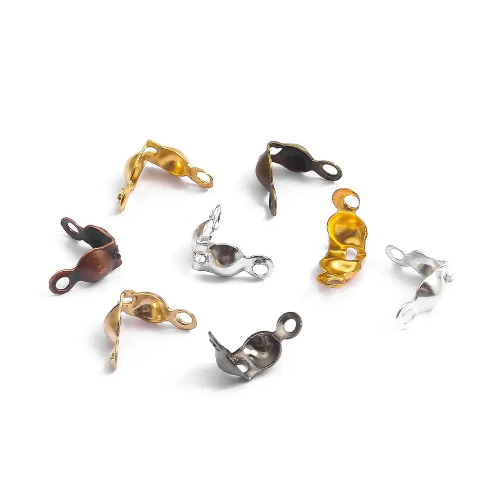 

100Pcs/lot Connector Clasp Findings 4x7mm Fit Ball Chain Calotte End Crimps Beads Connector Components For DIY Jewelry Making