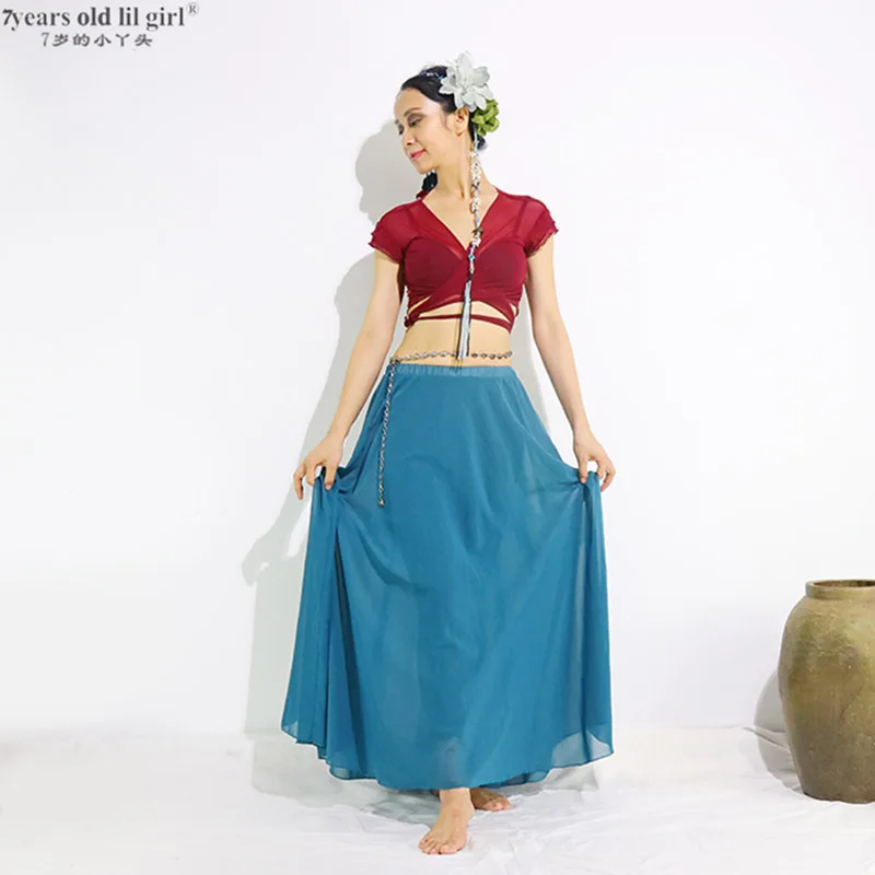 2019 Dancewear Múa Bụng Quần Áo Dài Xẻ Váy Tròn Đầy Chuyên Nghiệp Voan 180 Độ EZZ01-03