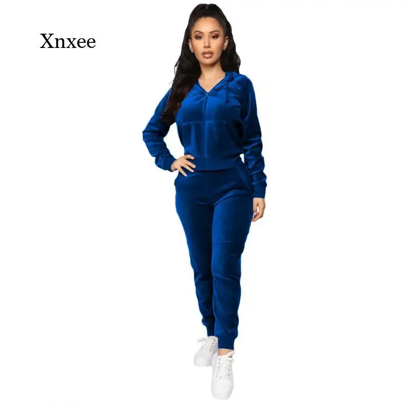 Autumn and Winter Women's Velvet Sportswear Long-Sleeved Zipper Hoodie + Sweatpants Jogging Women's Suit Pure Sports Suit