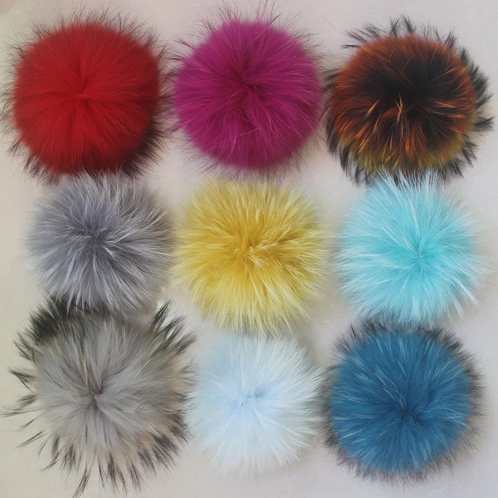 Whosale 5pcs/ Lot DIY Natural Pompom Raccoon Fox Fur Pom Poms Fur Balls for Knitted Hat Cap Beanies Scarf Real Fur Pompoms