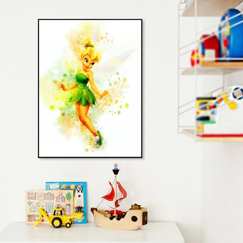 

Diseny Tinkerbell Print Peter Fairy Disney Prints Watercolor Nursery Room Disney Princess Movie Poster Print Wall Decor Art Girl