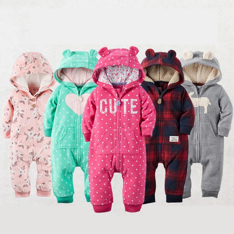 Infant Baby Romper 2023 Autumn Winter Warm Babi Boy Clothes Coral Fleece Hooded Babe Girl Animal Jumpsuit