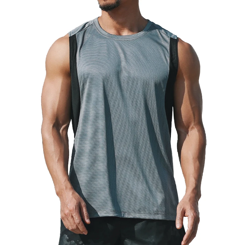 Newest Men Running Vest Polyester Workout T-shirt Quick Dry Sports Tank Tops Men Solid Loose Tees  Bodybuilding Vest M-XXXL