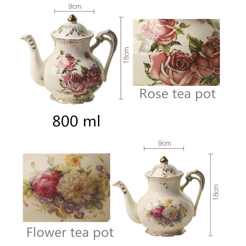 European Lvory Porcelain Coffee Pot 800ml Retro Cafe Afternoon Tea Pot Rose Flower Pattern Gold Series Creative New Year Gift