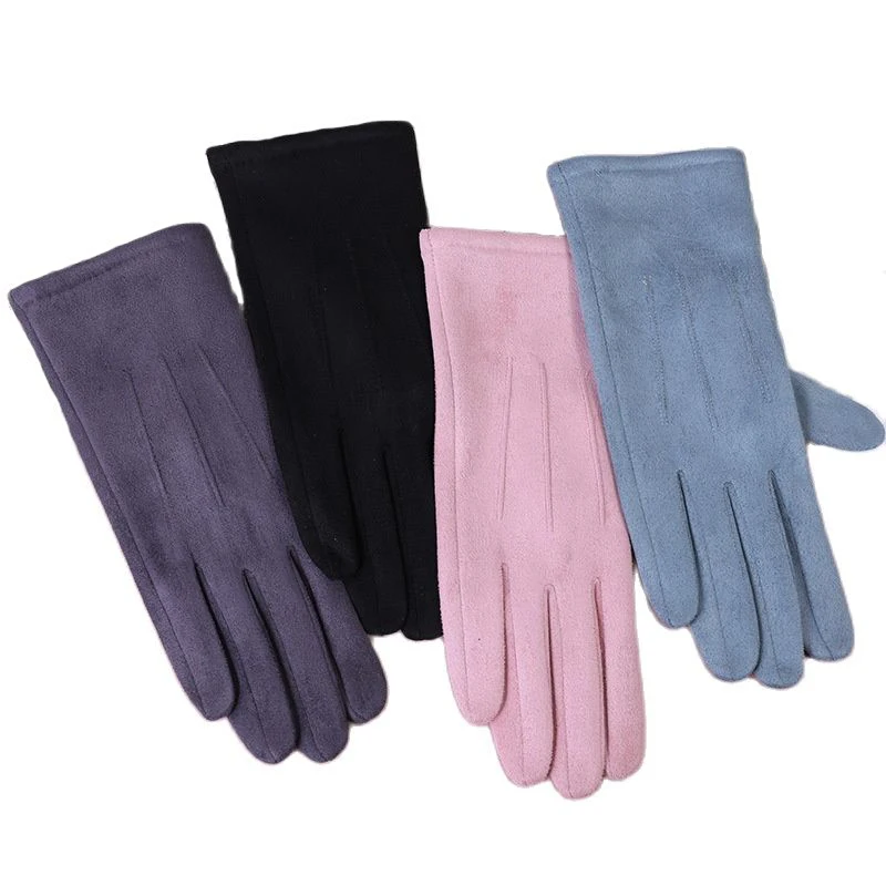 New Women Winter Keep Warm Touch Screen Thin Fleec Section Suede Fabric Female Elegant Solid Soft Cycling Drive Gloves