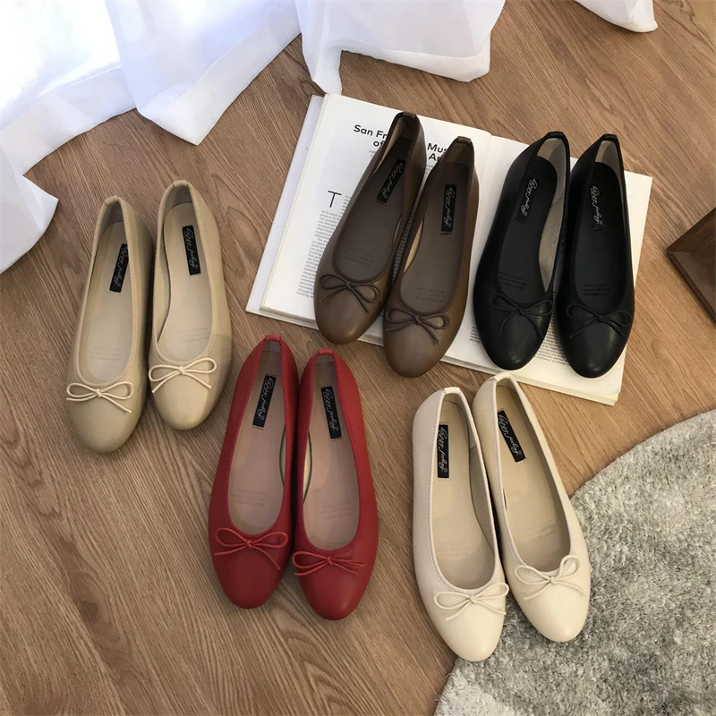 Bailamos Women Flats Ballet Shoes Square Toe Moccasins Thick Heel Flat Ballerina Shallow Shoes Casual Outdoor Slip On Flat 35-40