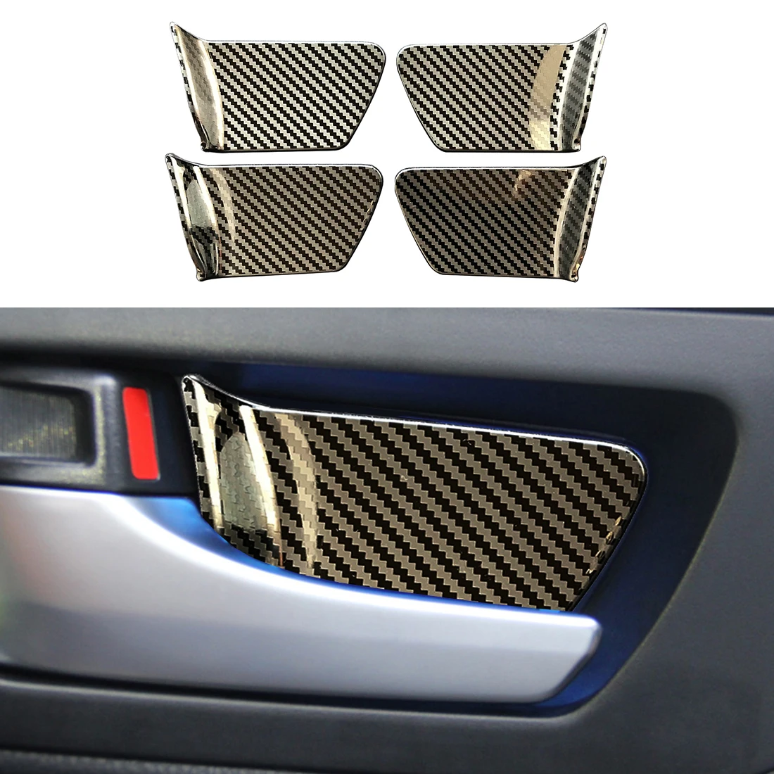 4pcs Carbon Fiber Color Stainless Interior Handle Bowl Cover Fit for Toyota Hilux Revo Rocco 2015 2016 2017 2018 2019 2020