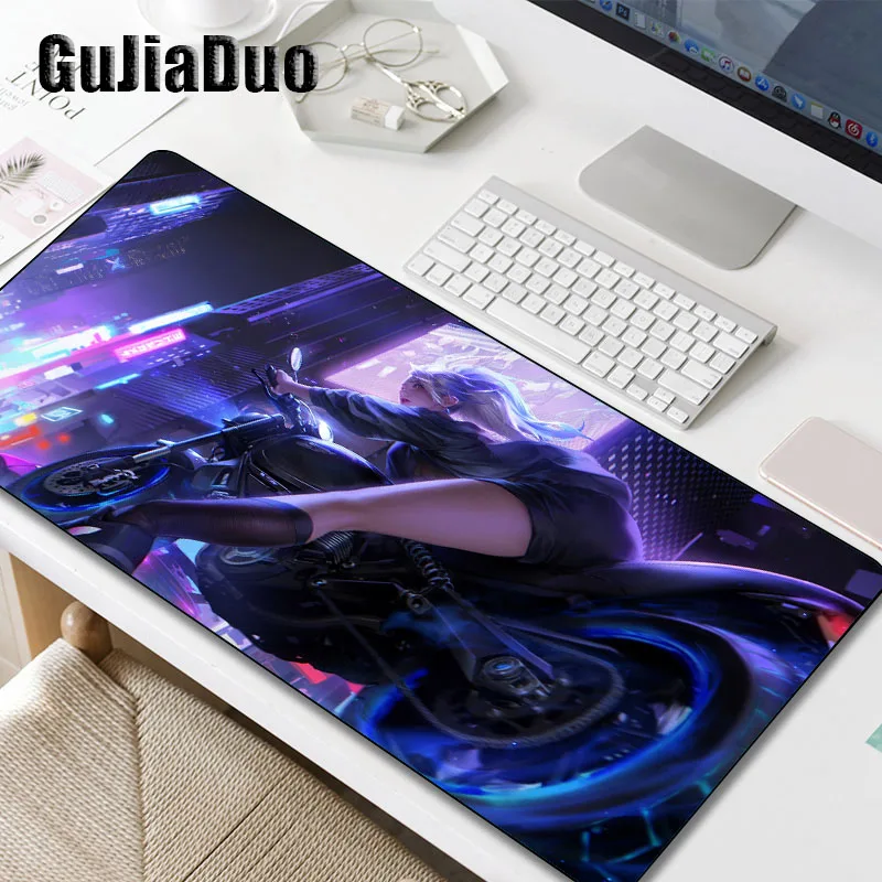 Comic Handsome Girl on A Motorcycle Mouse Pad Laptop Gamer Keyboard Table Desk Mat Gaming Hoom Accessories Kawaii Anime Mousepad