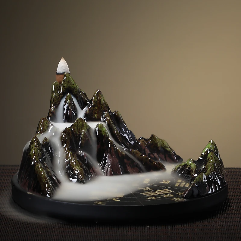 Ceramic Flowback Incense Burner Zen Ornament Stream Smoke Waterfall Viewing Sandalwood Incense Burner Chinese Feng Shui