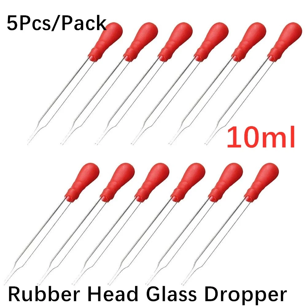 5Pcs/Pack 10ml Glass Pipette Medicine Laboratory Dropper Red Rubber Head Pipet Transparent Dropper Color School Lab Supplies