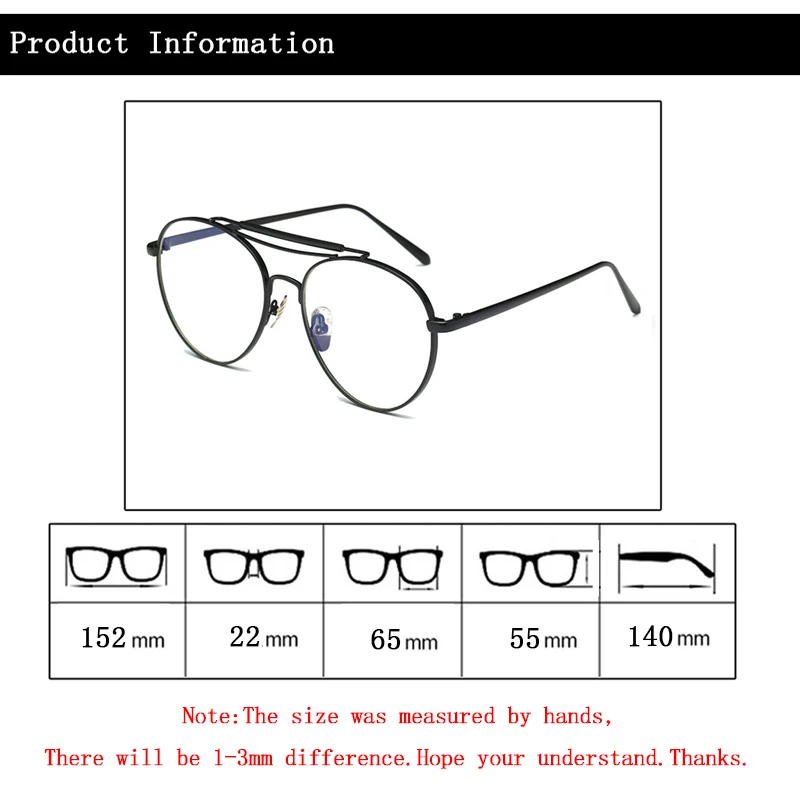 ผู้ชายสีดำ PILOT แก้วใสแว่นตาผู้หญิงสายตาสั้นแว่นตากรอบ DOUBLE BEAM คลาสสิกโลหะโปร่งใสแว่นตา N5
