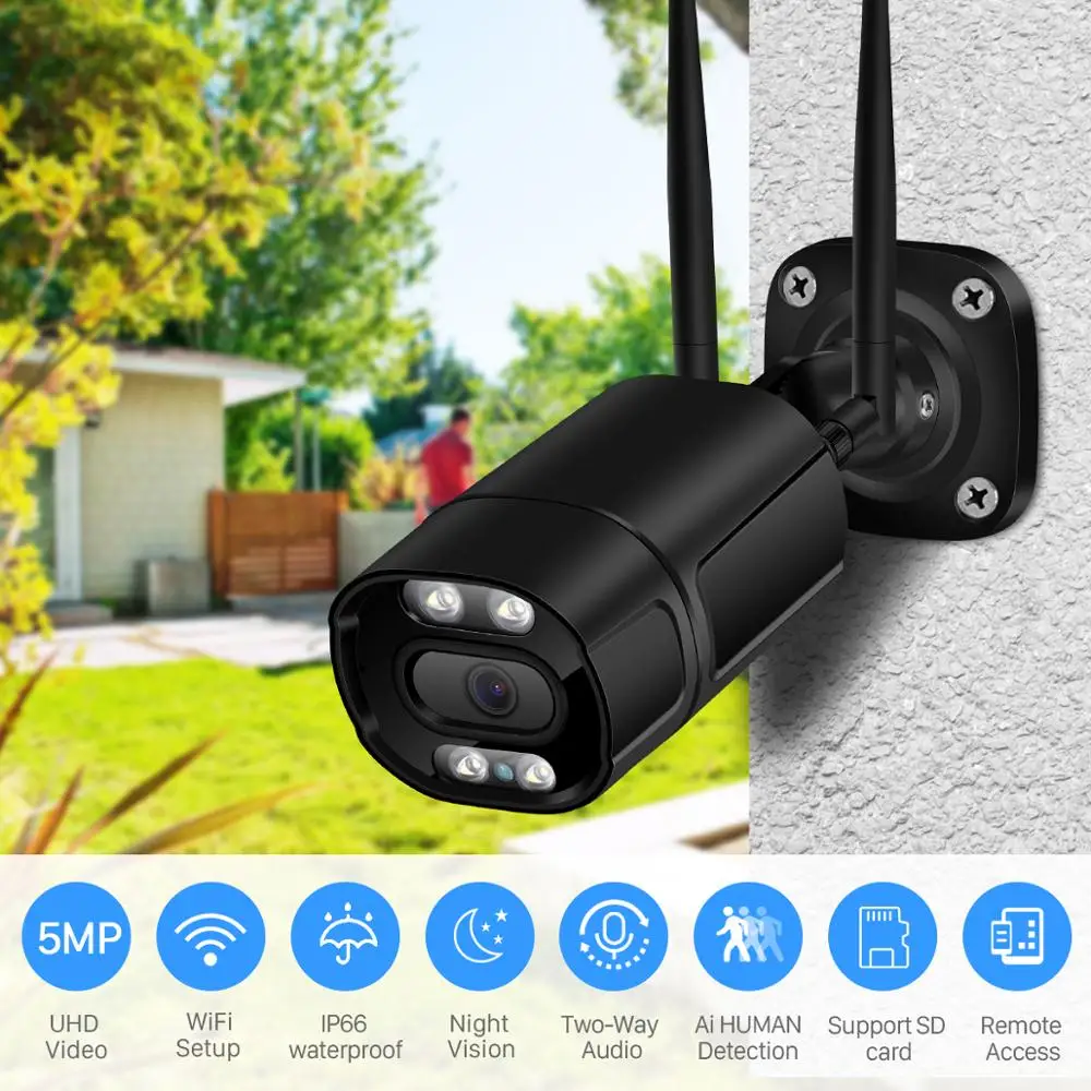 BESDER 5MP Wifi Camera IP Outdoor Ai Human Detect Audio 3MP 2MPHD IP Camera Color Infrared Night Vision Security CCTV Camera P2P